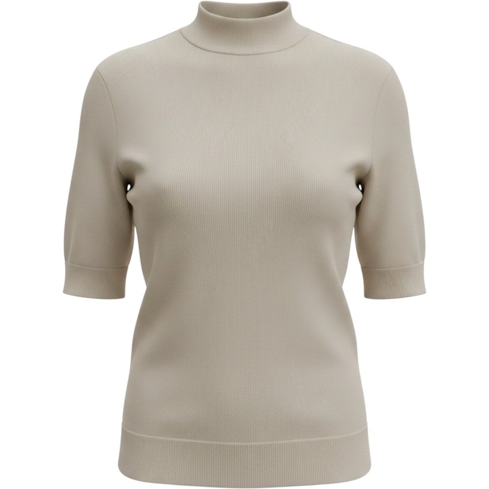 PLST Mock Neck Short Sleeve Sweater Women M Beige Knit Top Minimalist 36-4201104